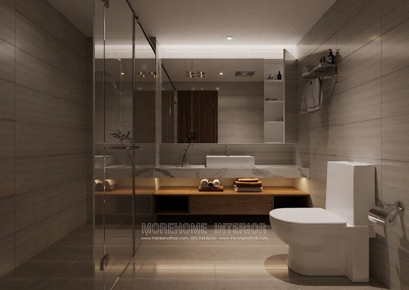 Phòng tắm được trang trí bằng kính cường lực cao cấp.